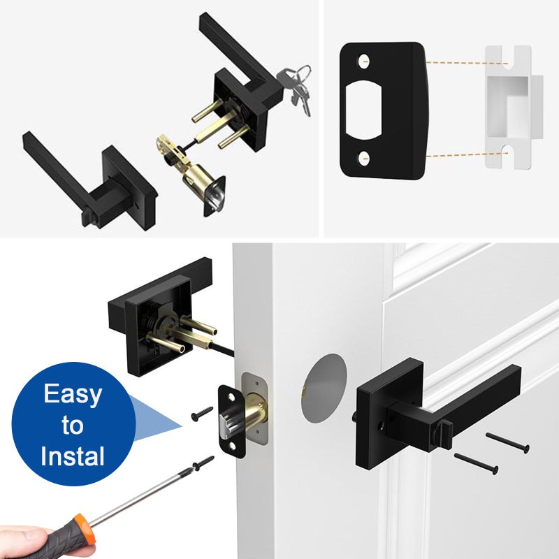 Estmoon Entry Door Handle  Black Door Lever with Lock and Key  Entrance Door Lock Heavy Duty Keyed Exterior Door Knob for Bedroom  Bathroom  Front Door  Office  1 Pack - Image 5